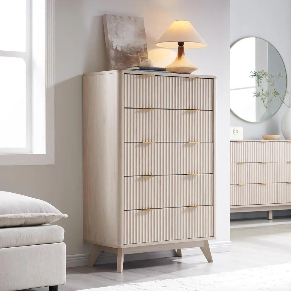 Fluted Drawers Dresser 48 Tall Modern Chest Of