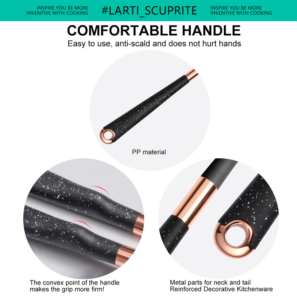 Gold Plated Handle Silicone Cooking Utensils Non-Stick Bpa