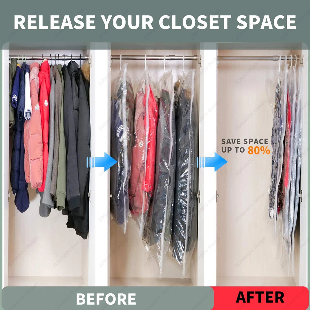 1-10pcs Hanging Vacuum Storage Bag Reusable Space Saver
