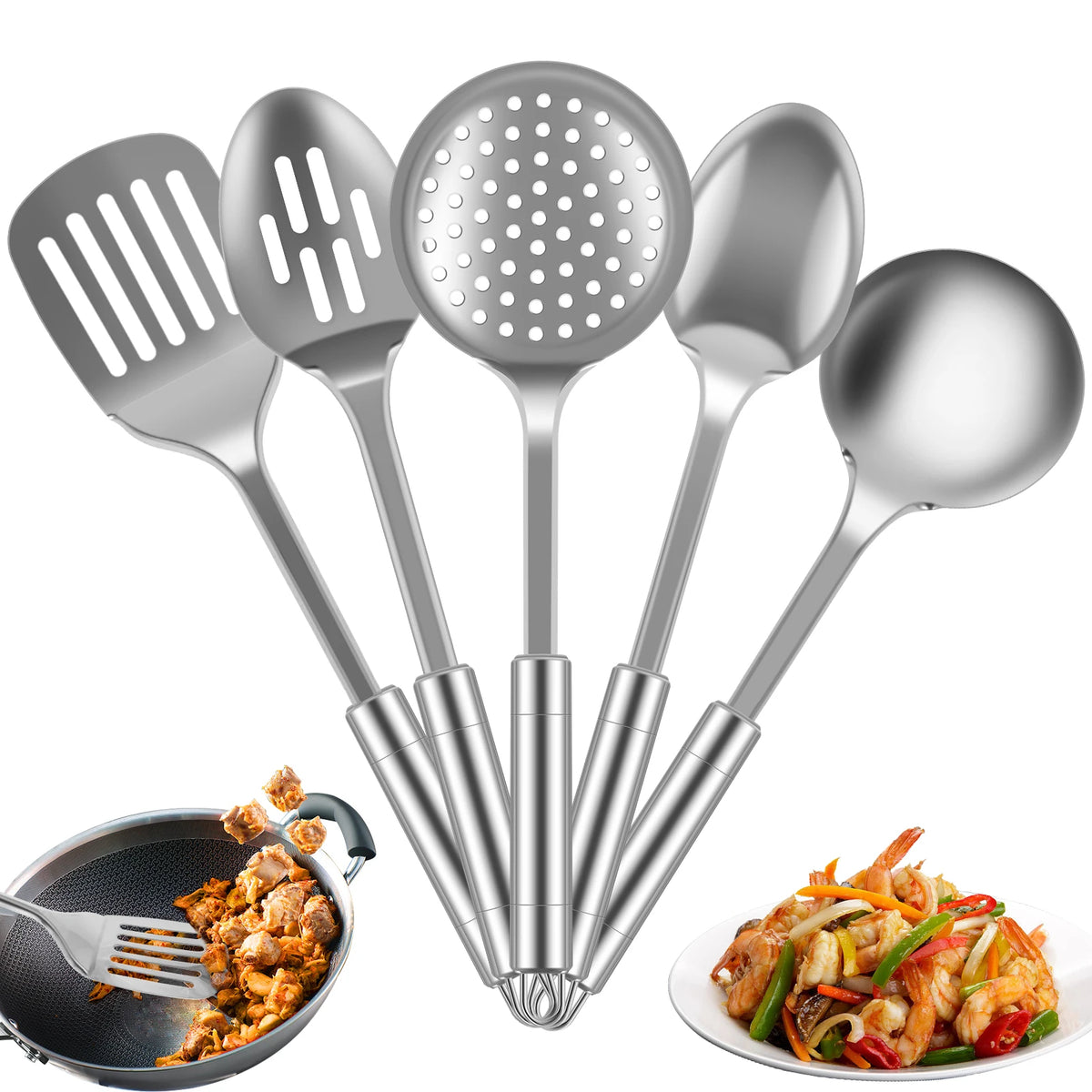 5pcs Cooking Utensils Stainless Steel Shovel Soup Spoon