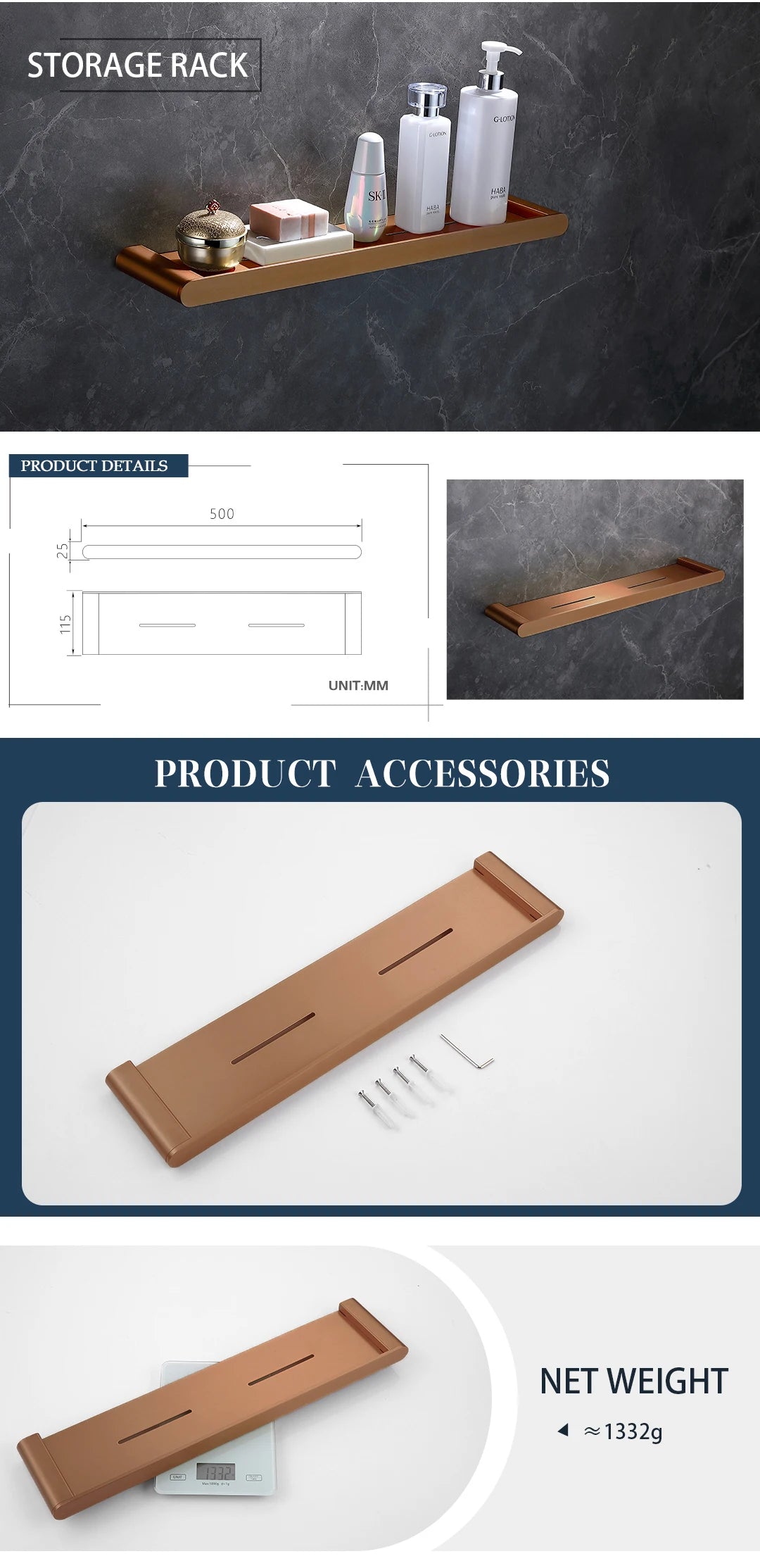 Brushed Rose Gold Toilet Paper Holder Towel Bar