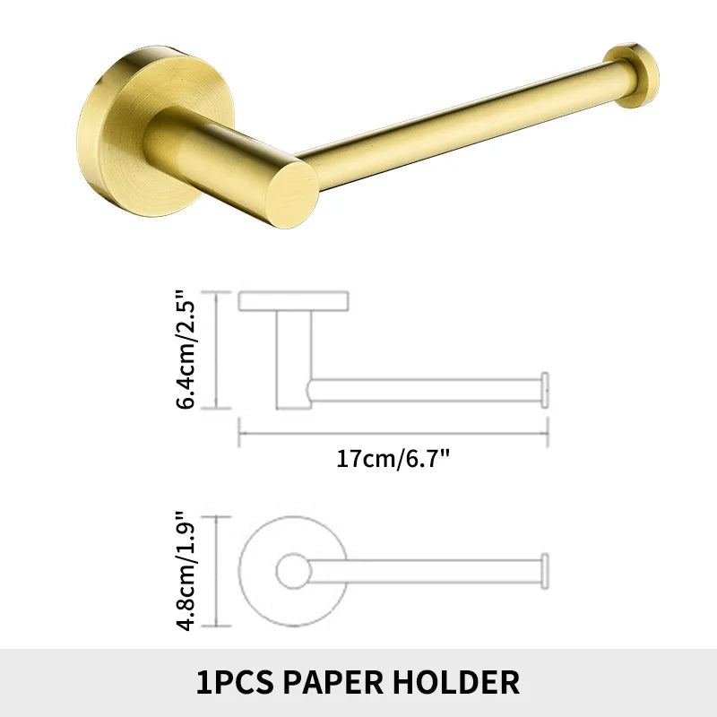 Brushed Gold Bathroom Towel Rack Toilet Brush Roll
