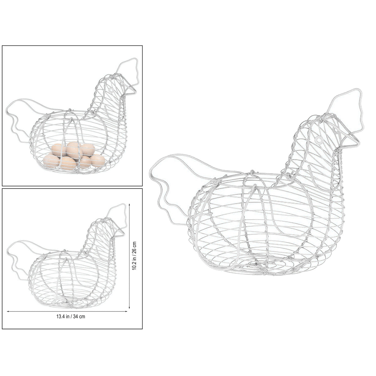 White Iron Art Eggs Storage Basket Chicken Shaped