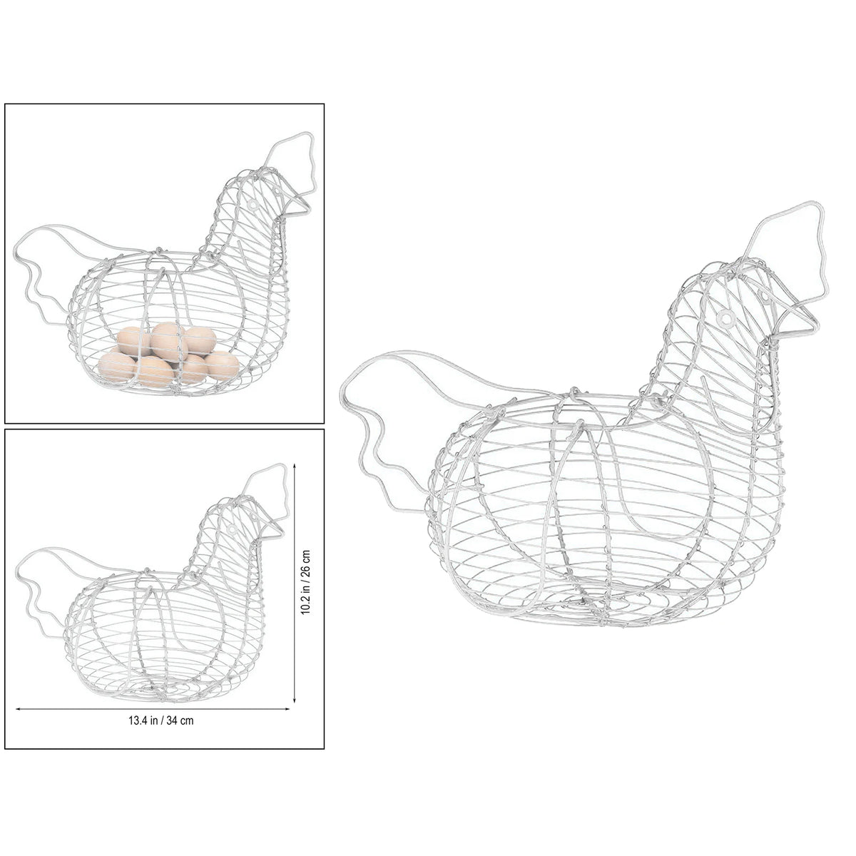 White Iron Art Eggs Storage Basket Chicken Shaped