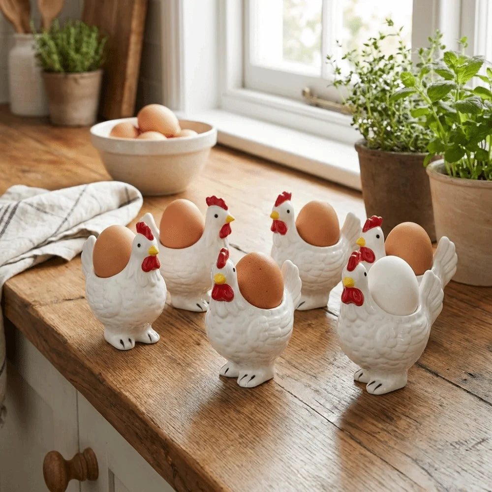 Unique Chicken Shape Ceramic Egg Cup Cartoon Decorative