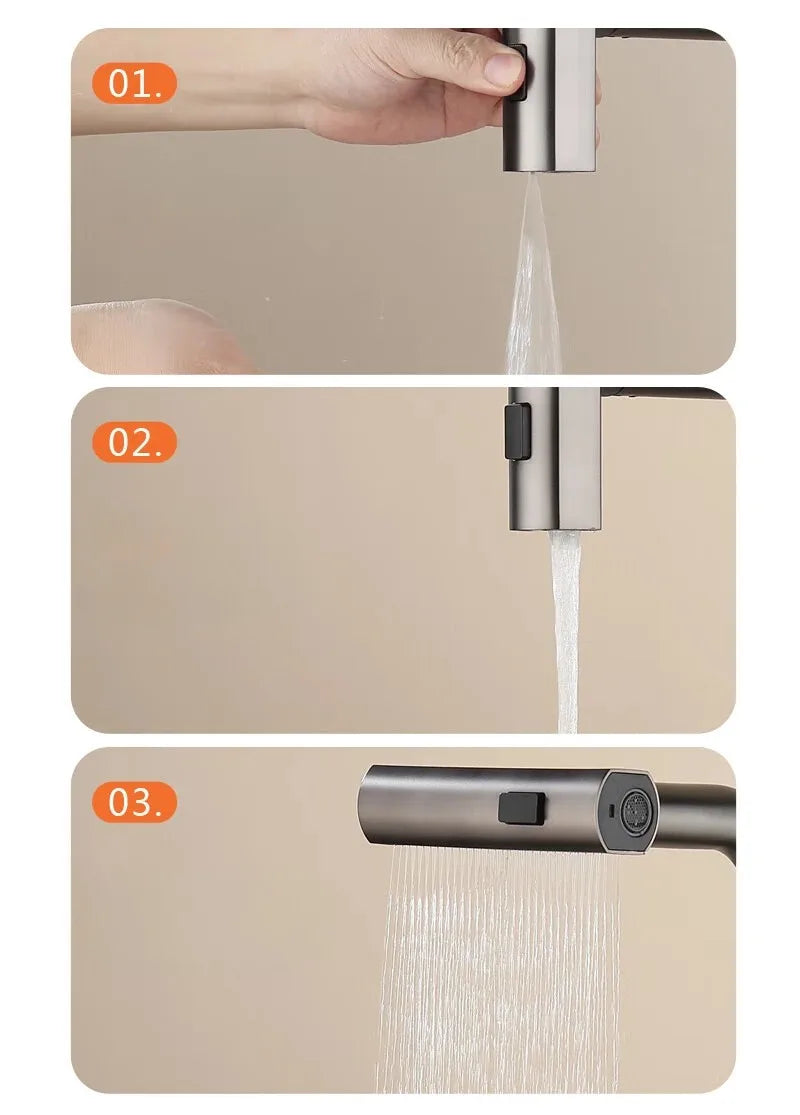 Gun Metal Gray Pull Out Faucet Ledtemperature Display