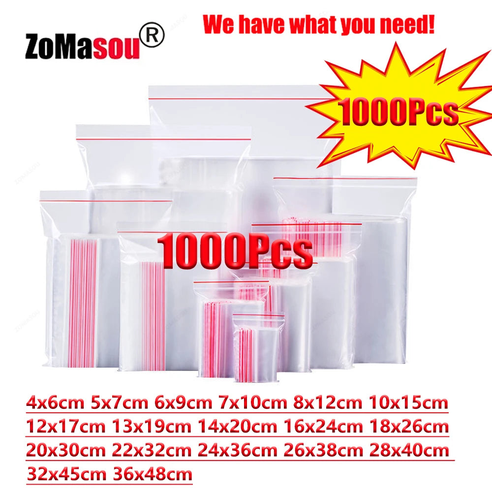 100-1000pcs Small Zip Lock Plastic Bags Reclosable Transparent