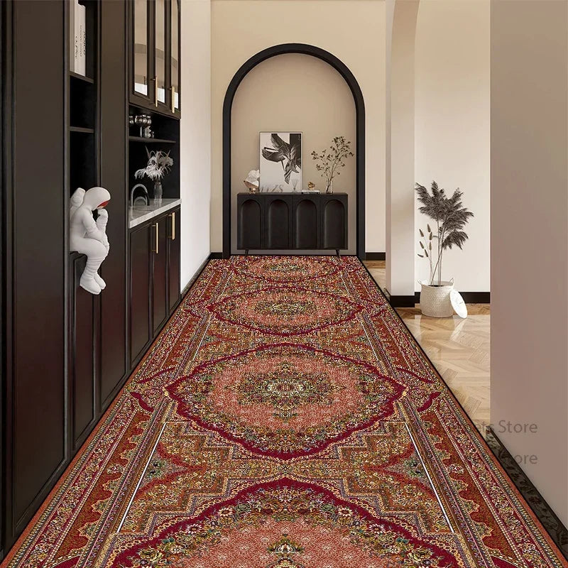 Bohemian Red Long Corridor Carpet Luxury Persia Decoration
