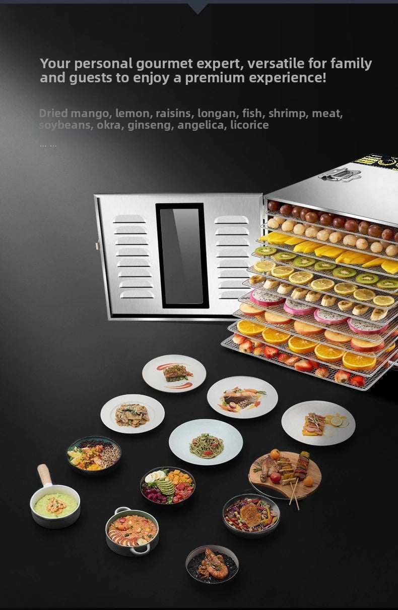 10-Tier Stainless Steel Food Dehydrator Dual Knobs 1000w