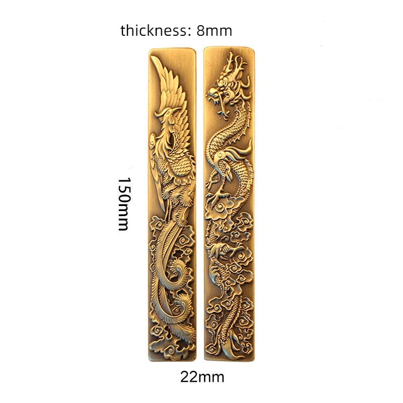 Chinese Style Brass Paperweight Antique Hand Painting Calligraphy