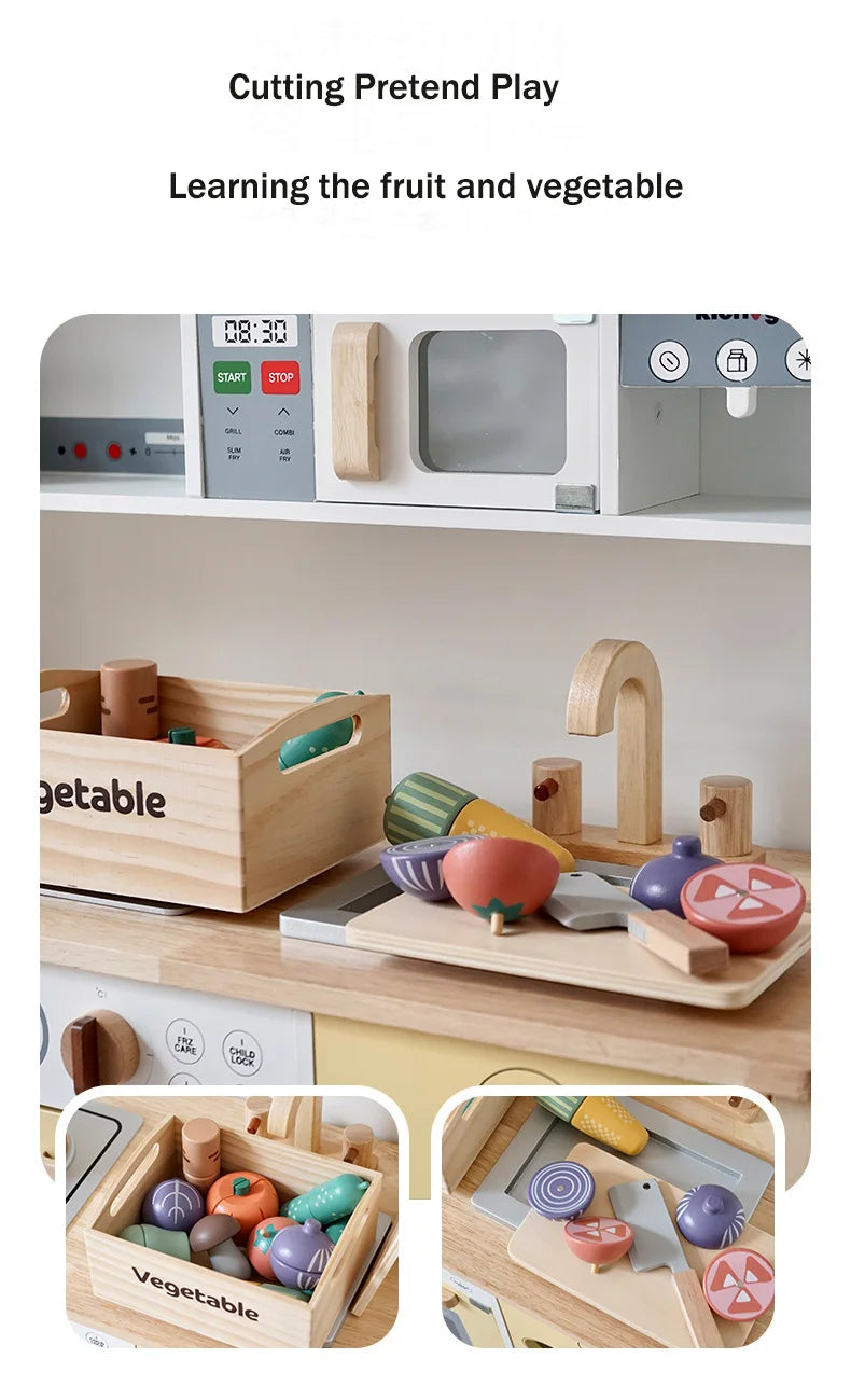 Wooden Pretend Play Toys Cutting Food Fruit Vegetable