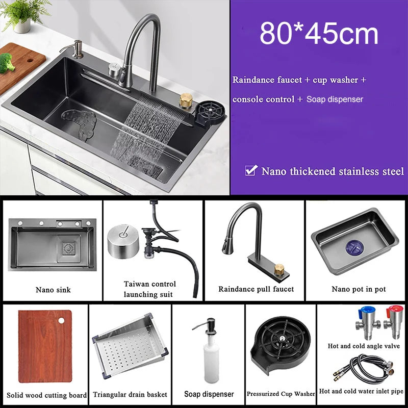 Black Nano Sink Waterfall Faucet Large Bowl Cup