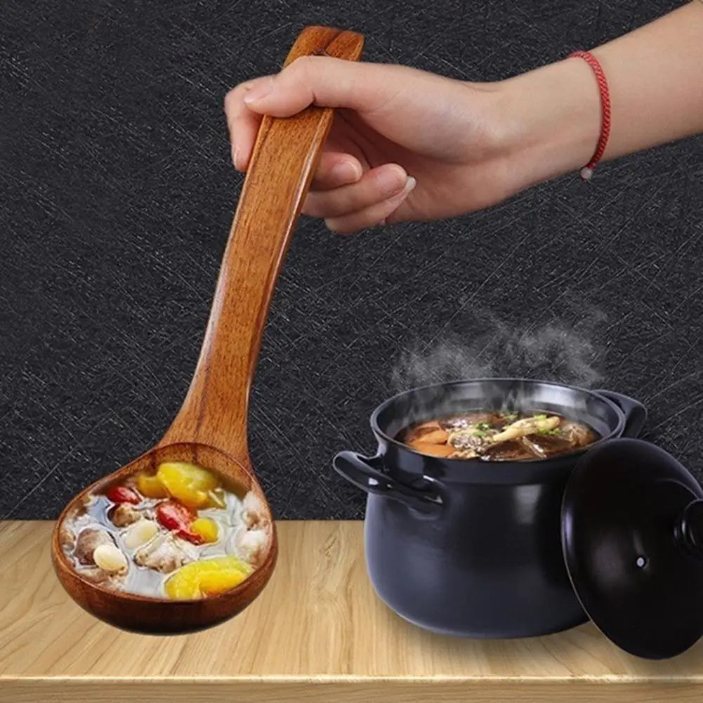 1pc Wooden Soup Spoon Long Handle Dessert Rice