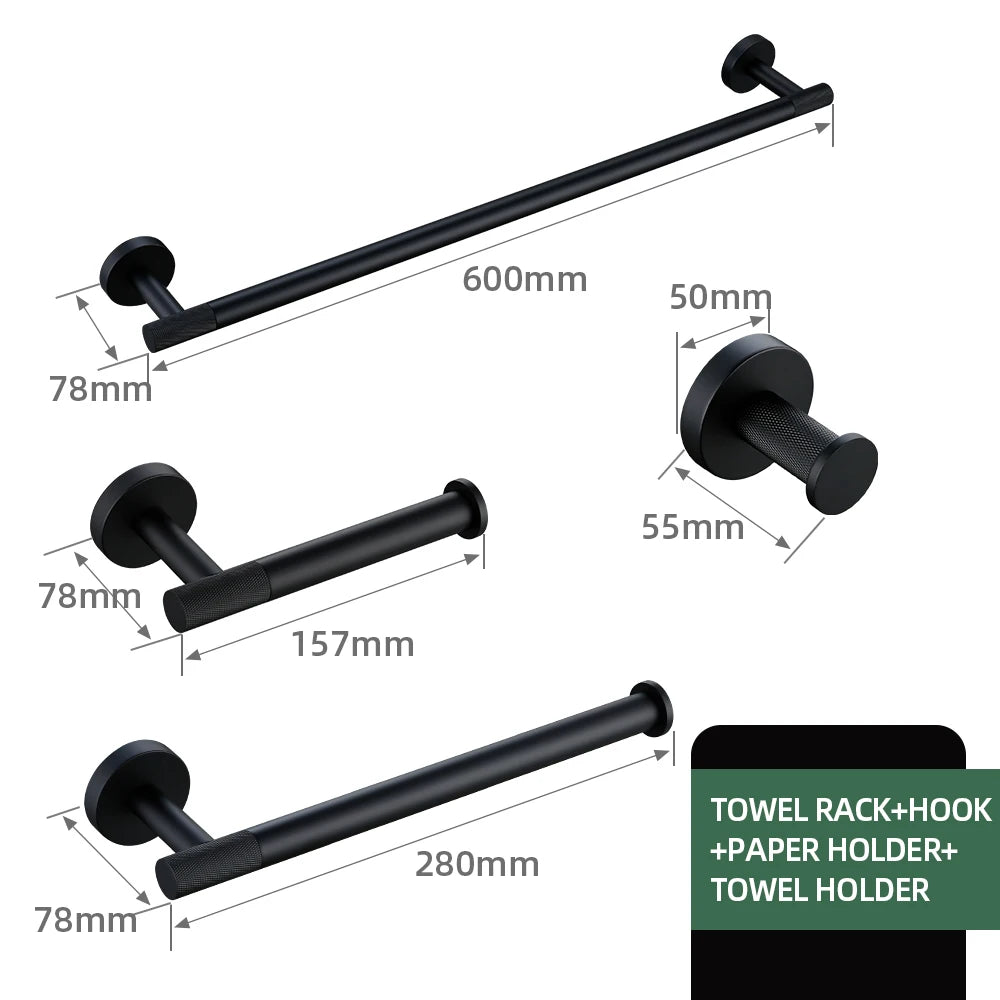 Matte Black Bathroom Brass Knurled Kit Paper Holder
