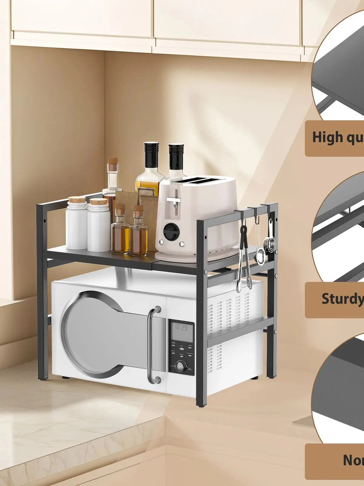 Vickyhome Carbon Steel Thickened Retractable Shelf Microwave Rack