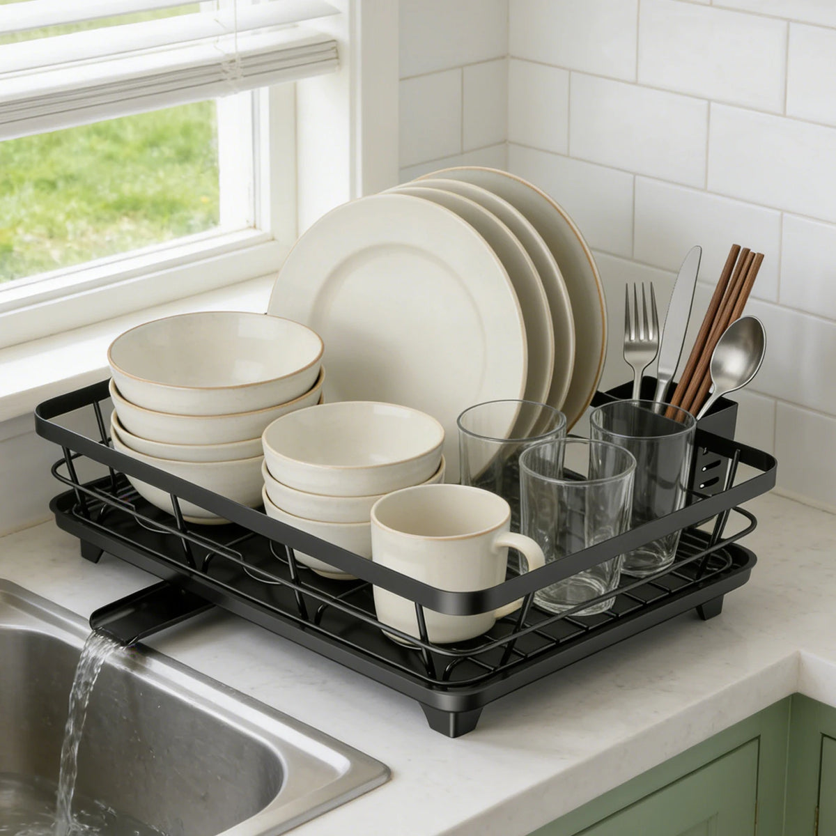 Countertop Dish Drying Rack Adjustable Plate Organizer Drainboard