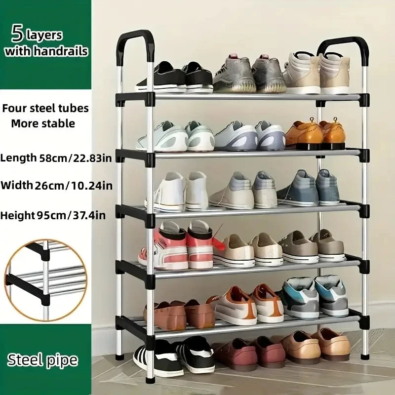 Shoe Rack Multi-Layer Dustproof Door Black Shoe Cabinet