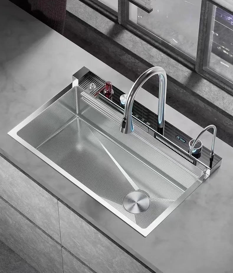 Silver Slot Stainless Steel Waterfall Sink Digital Display