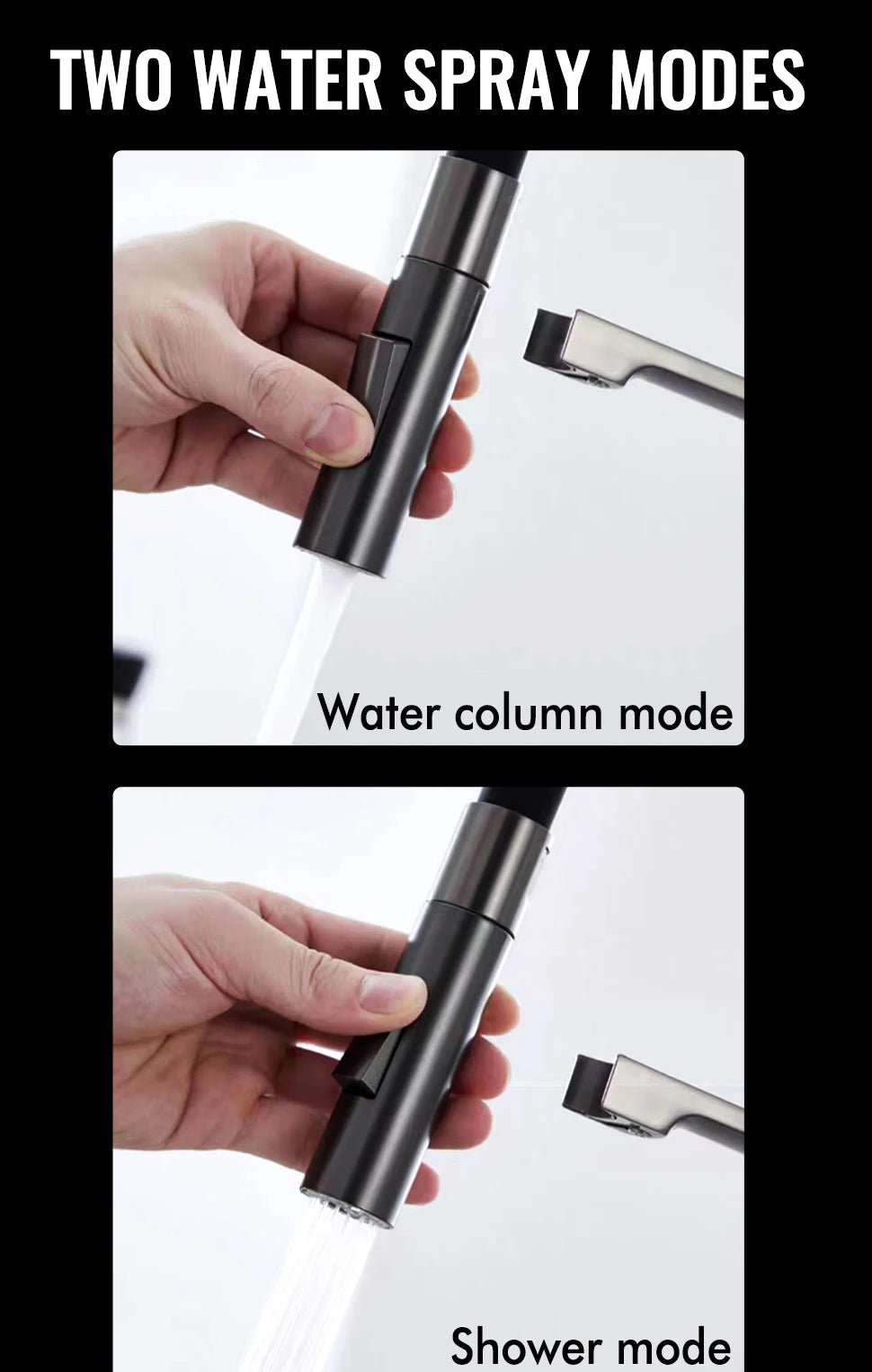 Black Faucet Pull Down Sprayer Rubber Mixer Deck