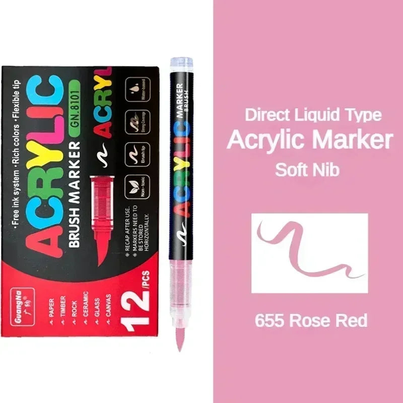 Guangna 360/12 Colors Acrylic Paint Pens Markers Brush