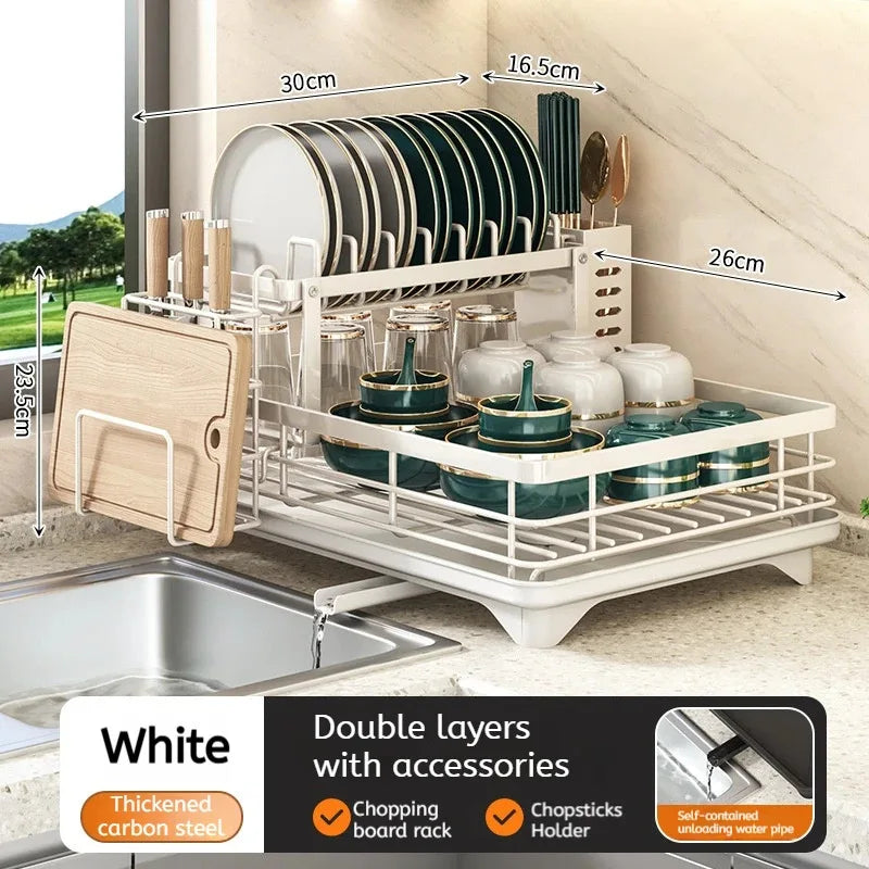 Adjustable Over-Sink Dish Rack Stainless Steel Drain Board