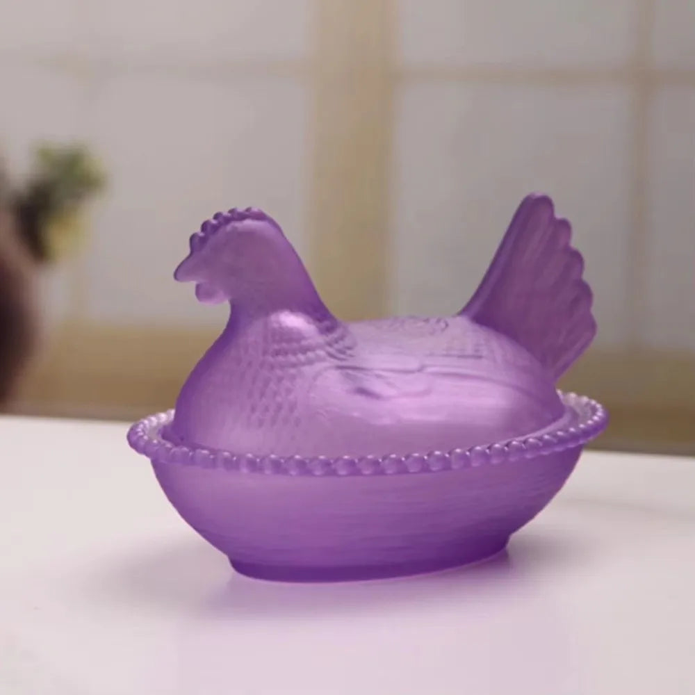 Glass Chicken Shaped Dish Lid Hen On Nest