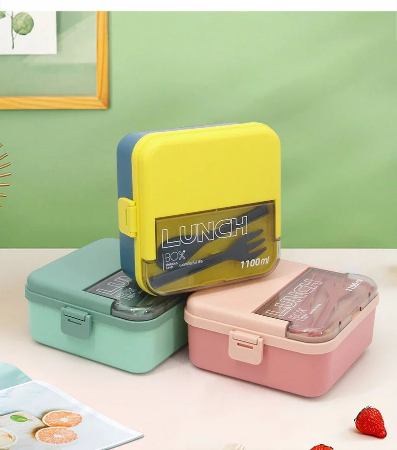 Justinlau 1100/1800ml Layer Compartment Lunch Box Kids Fork