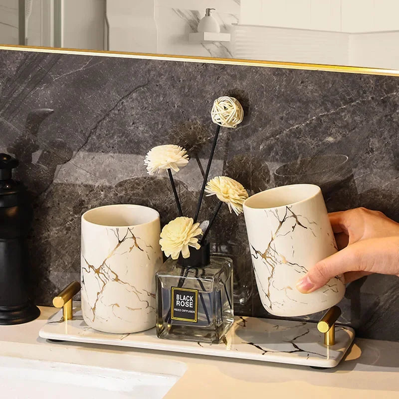 Creative Marble Texture Ceramic Toothbrush Cup Bathroom Soap