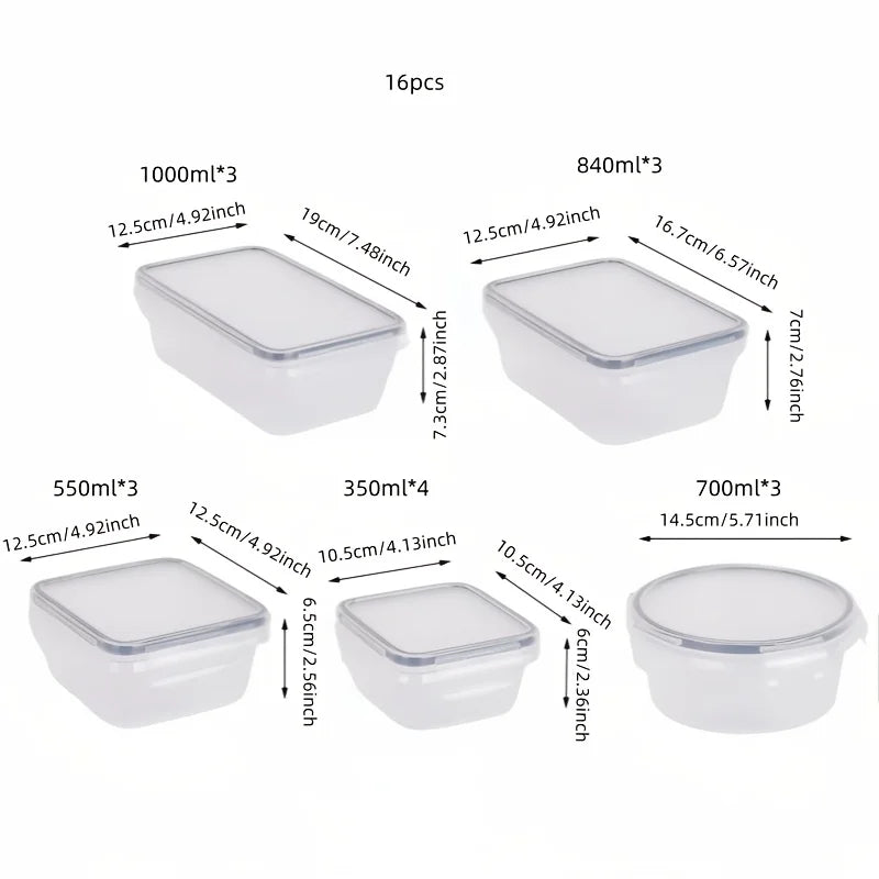 12/16/24pcs Reusable Food Storage Container Lid Sealed Plastic