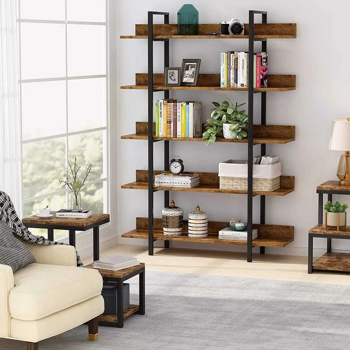 Tribesigns Bookshelf Storage Rack Standing Shelf Tier Industrial