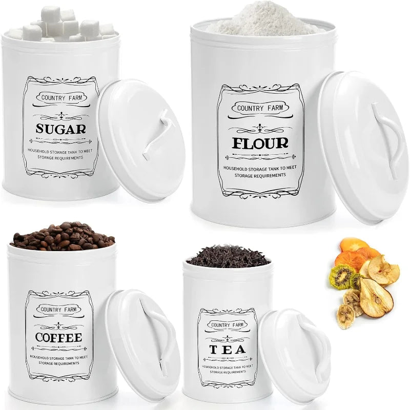 Canisters Coffee Tea Sugar Flour Metal Tin Jars