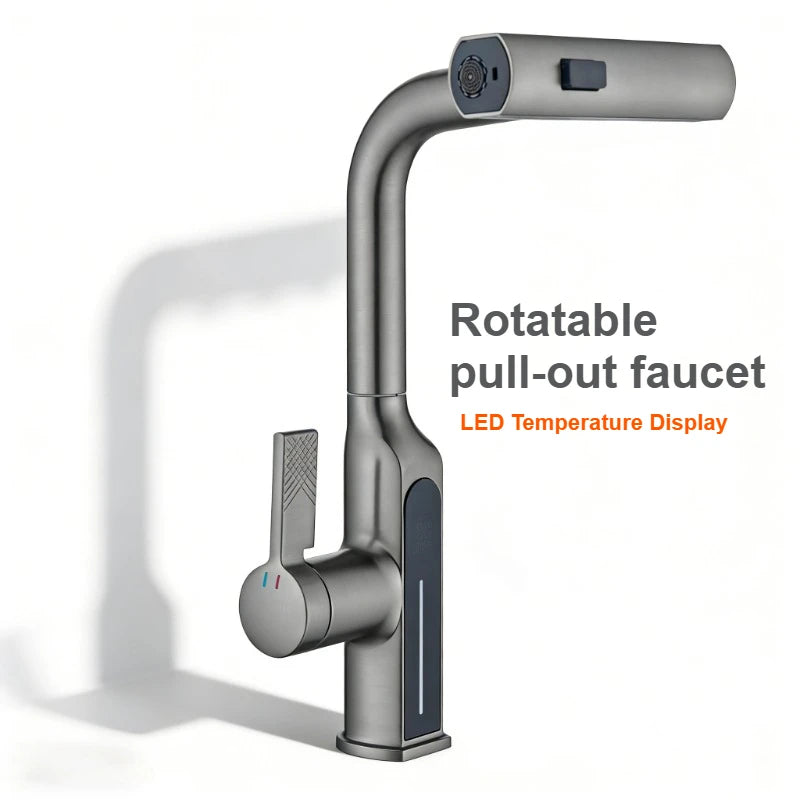 Gun Metal Gray Pull Out Faucet Ledtemperature Display