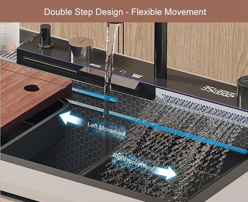 304 Stainless Steel Waterfall Sink Digital Display Large