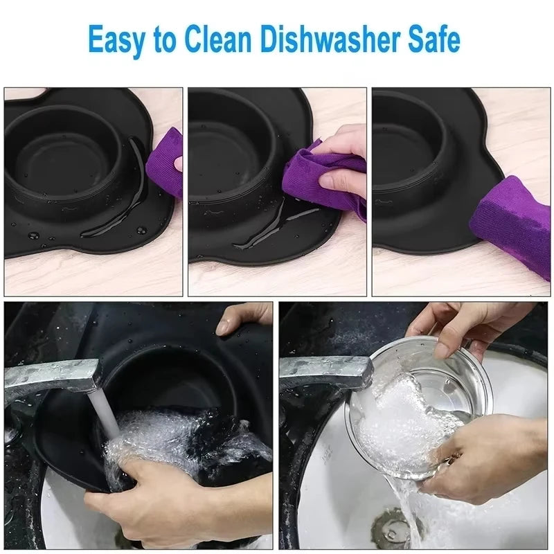 Antislip Double Dog Bowl Silicone Mat Durable Stainless