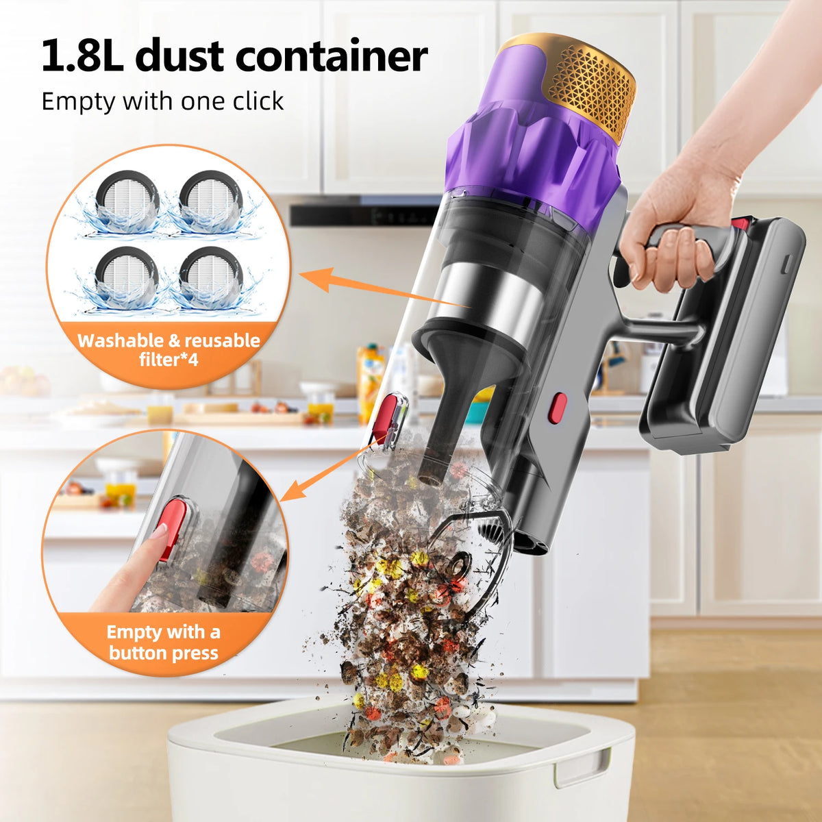 Daccormax Cordless Vacuum Cleaner 70000 Pa 8l Dust