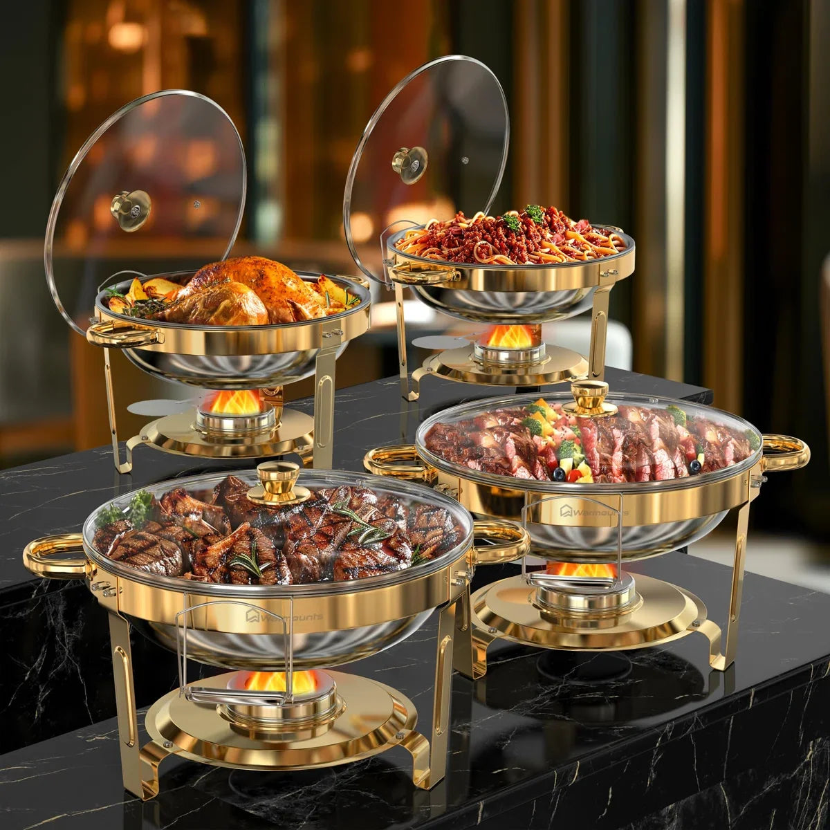 2/4 Pack Chafing Dishes Buffet 5qt Round Stainless