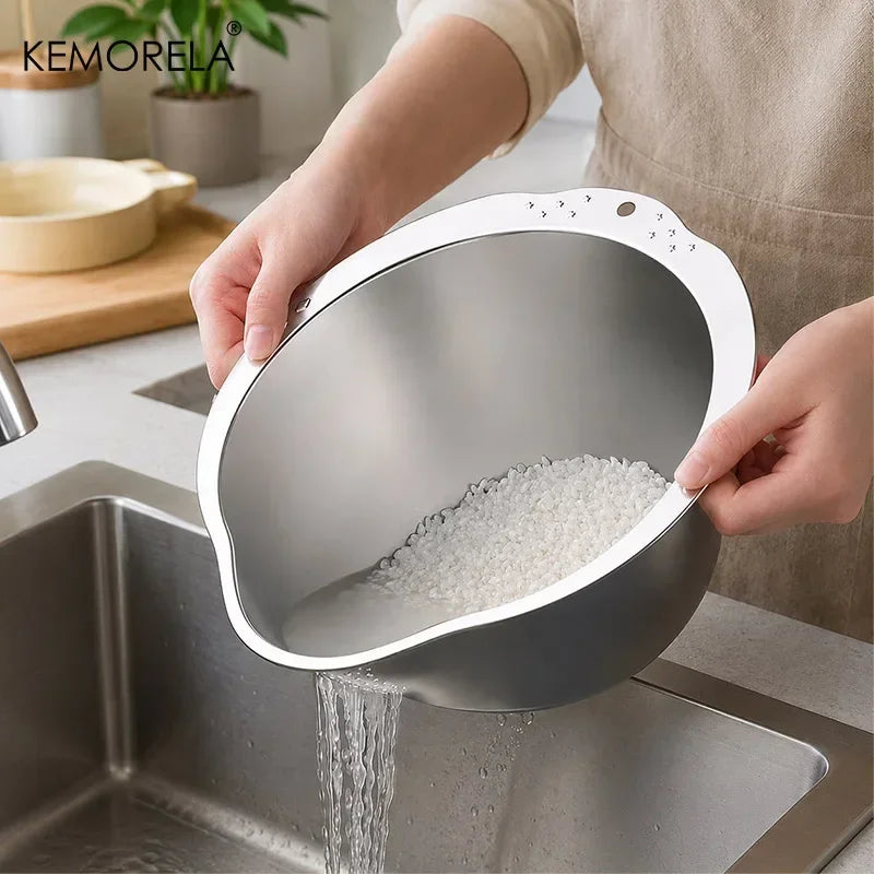 Rice Washer Strainer Bowl Stainless Steel Rice Washing