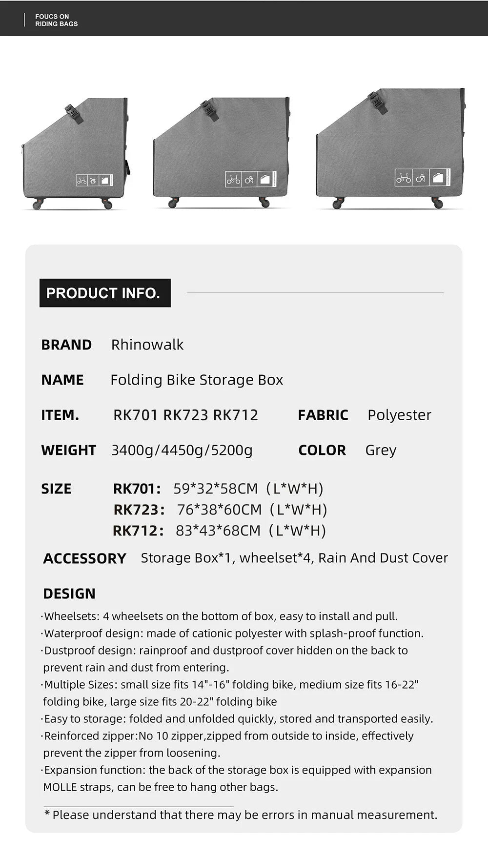 Rhinowalk Folding Bike Storage Box Quick Release Wheel
