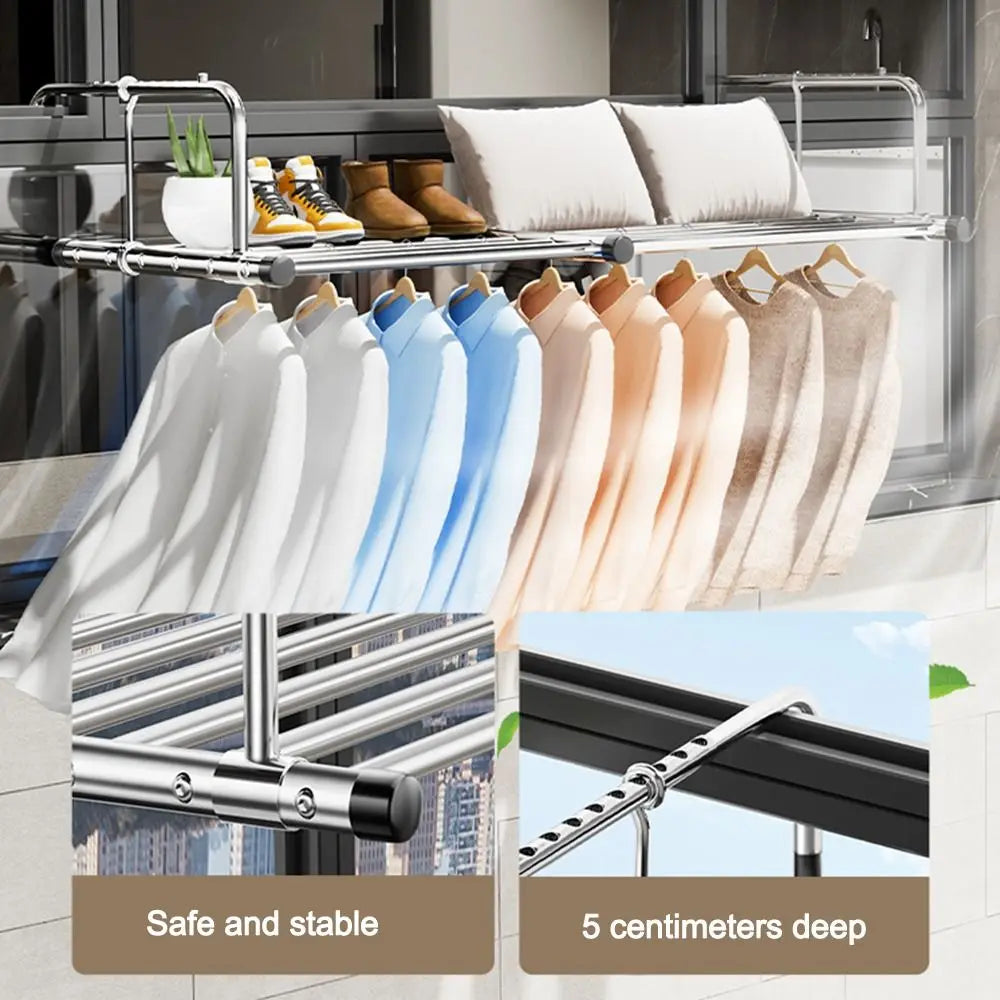 Scalable Clothes Drying Rack Stainless Steel Adjustable Balcony