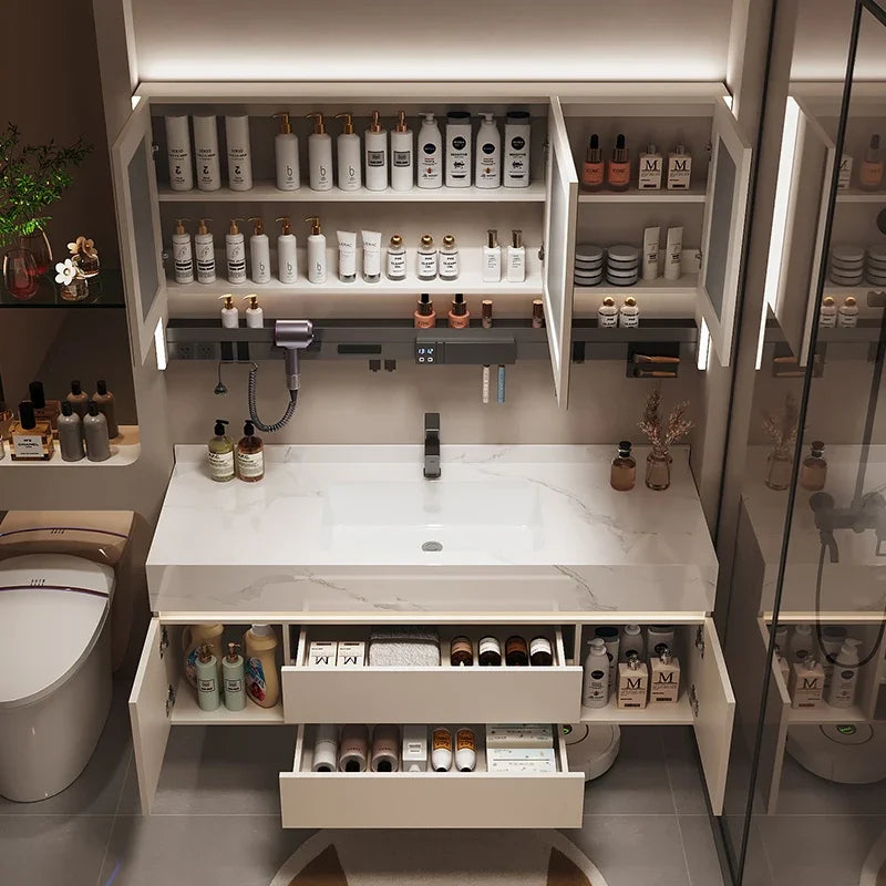 Partitions Storage Bathroom Cabinet Organizer Mirror Wall Shelves