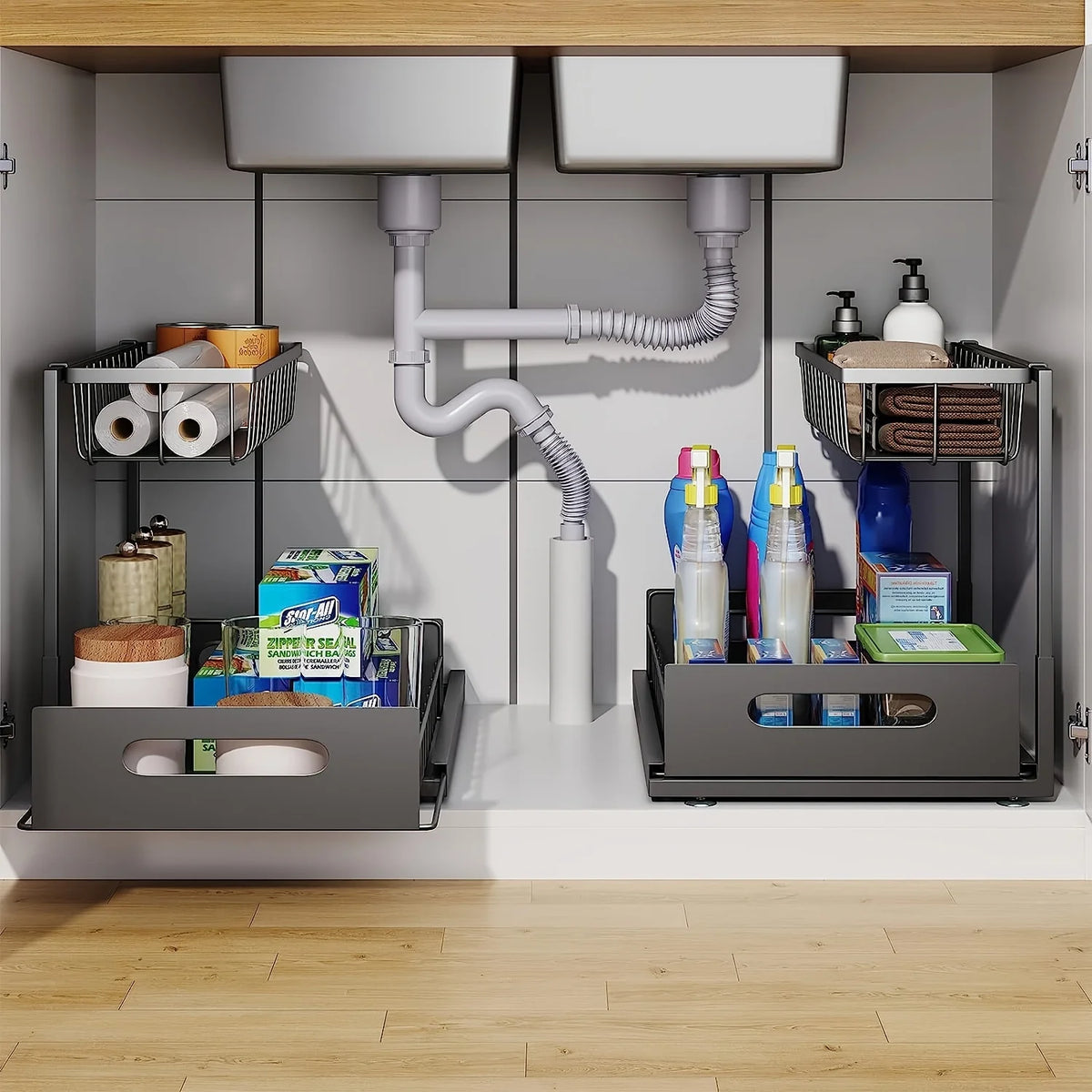 Pull Out Organizer Shelf Tier Storage Rack Large