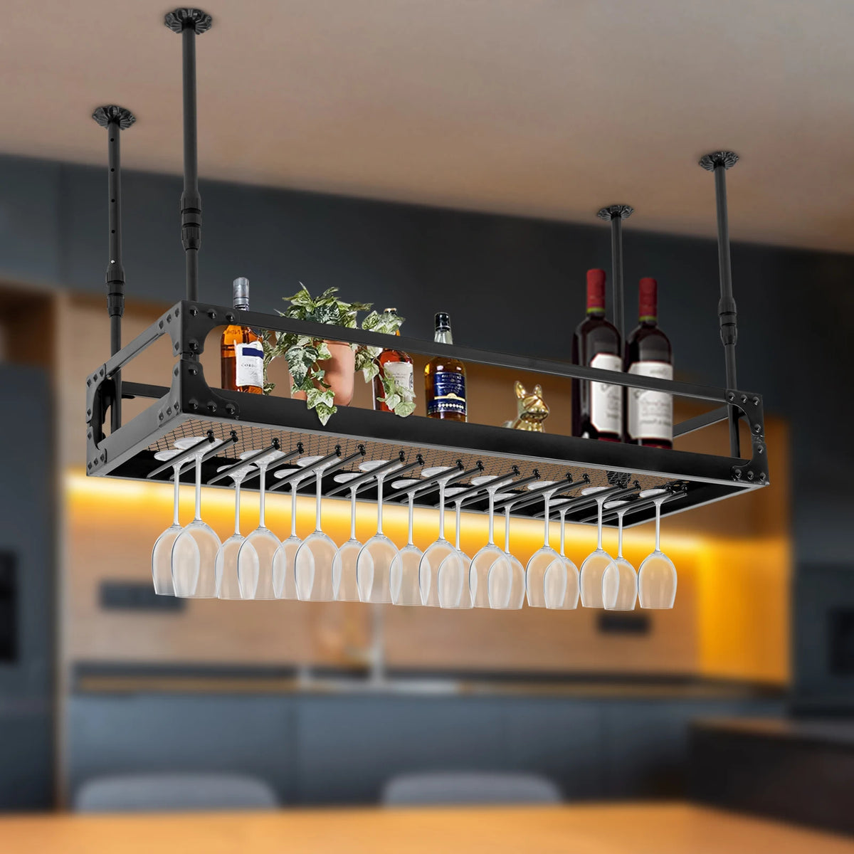 Vintage Bar Hanging Wine Bottle Holder Floating Shelf