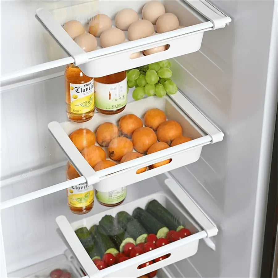 1pc Retractable 12-Grid Egg Holder Drawer-Style Fridge Storage