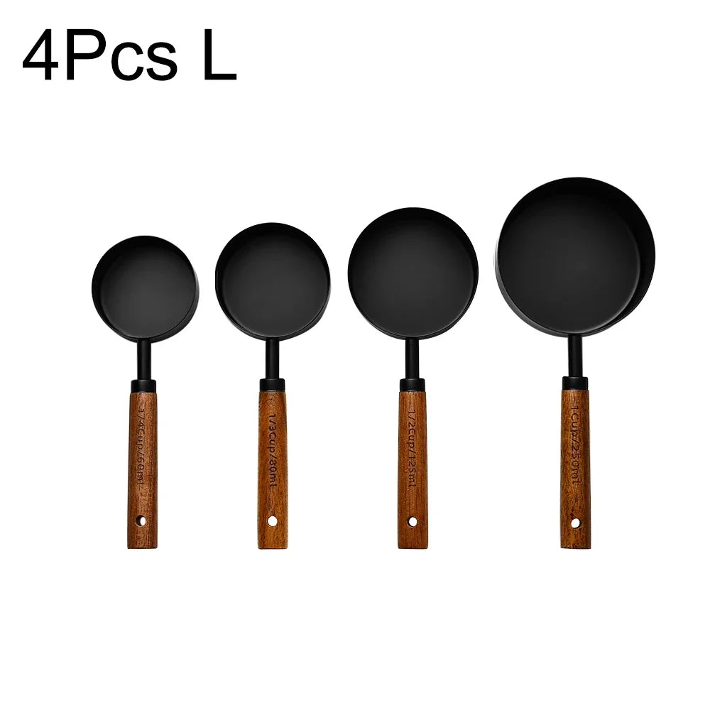 1/4/8pcs Gold Wooden Handle Stainless Steel Measuring Cups