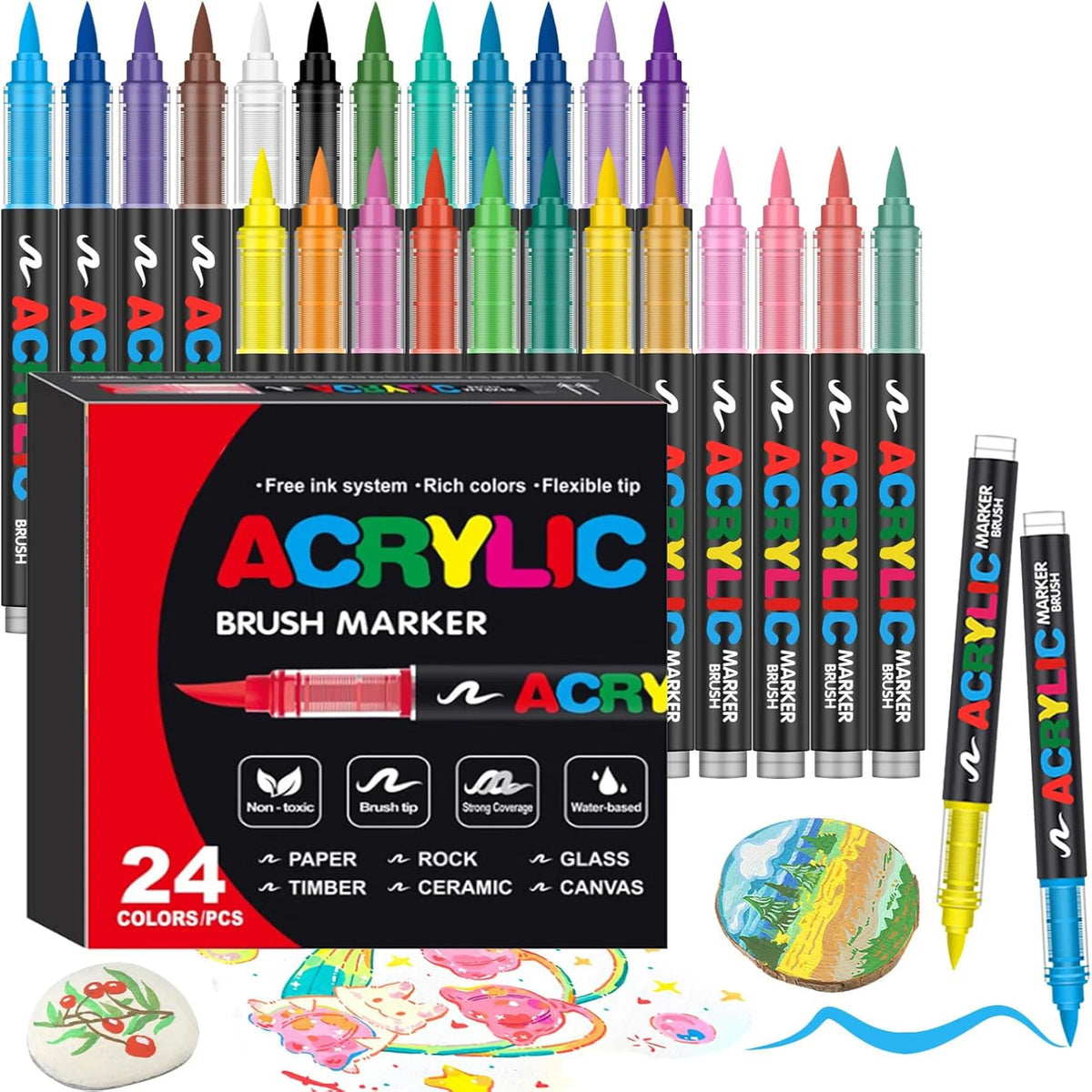 12-366 Colors Acrylic Marker Permanent Markers Brush Tip