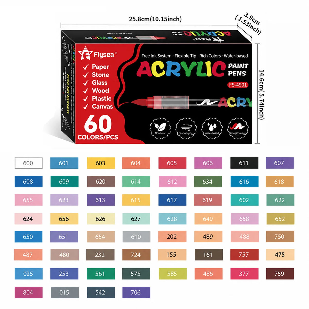 Flysea Acrylic Paint Pens 12-288 Colors Acrylic Paint