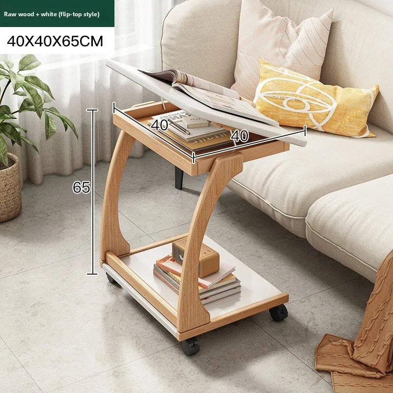 Mobile Solid Wood Coffee Table Living Room Storage
