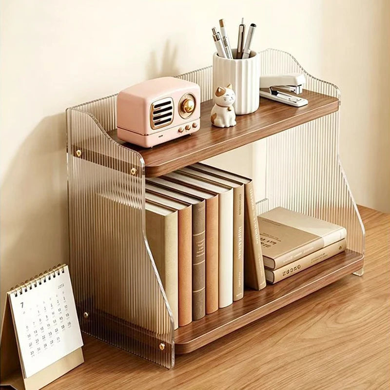 2-Tier Counter Organizer Ribbed Acrylic Wood Spice Rack
