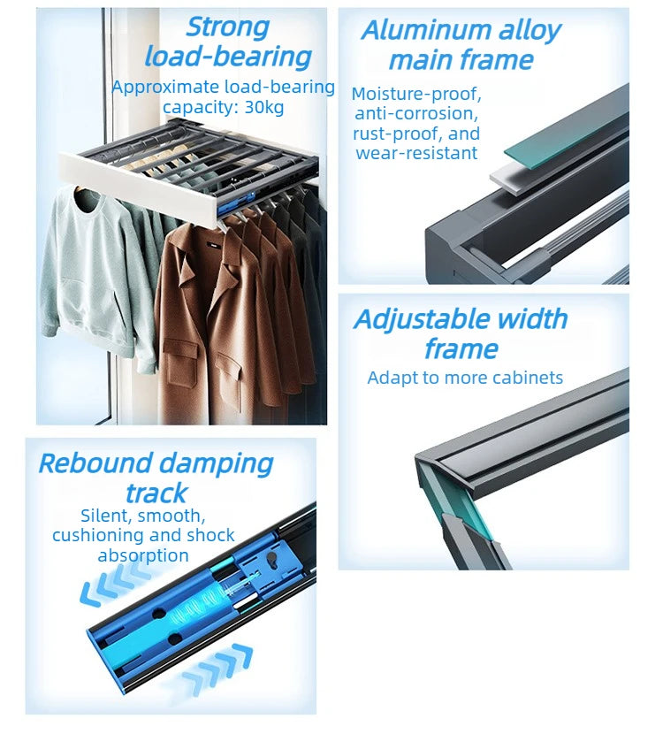Retractable Pull-Out Clothes Drying Rack Adjustable Rebound