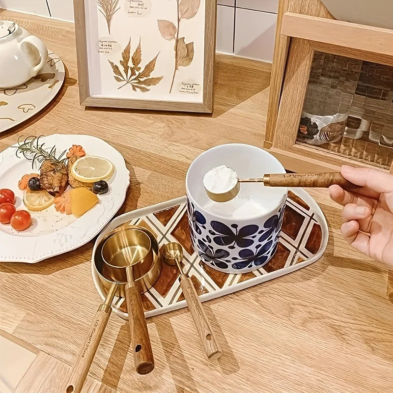 4pcs Golden Measuring Cups Spoons Stainless Steel Measuring